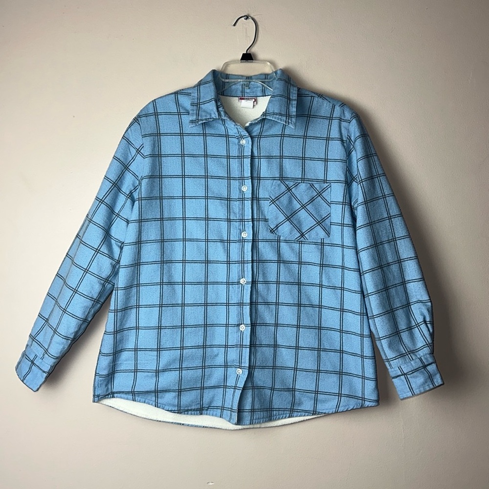 American‎ Sweetheart Blue Plaid Button Up Lined Shacket Women's Medium